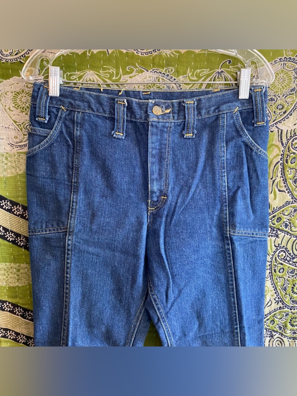 Rare Lee Leens Vintage 1970's Indigo Wash Denim Country Flared Jeans Size 30x32 - Picture 2 of 16